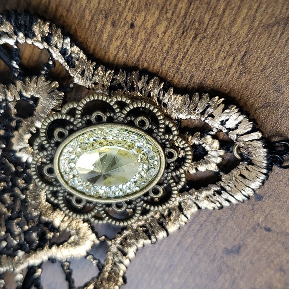 Black Gold Lace Jewel Net Mesh Arm Cuff Jewelry - Picture 6 of 9